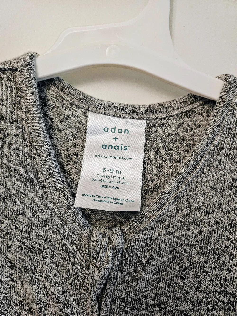 aden + anais Knit Gray Marled Long Sleeve Zipper Footed One-Piece 6-9m
